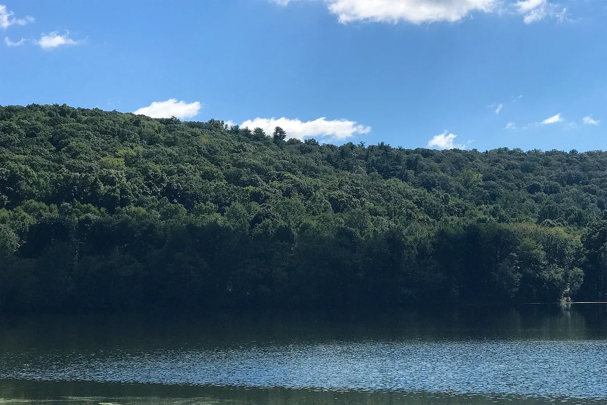 Allamuchy Mountain rising above Allamuchy Pond in Allamuchy Township, New Jersey