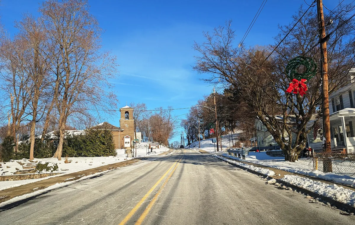 Main Street in Franklin, New Jersey in winter