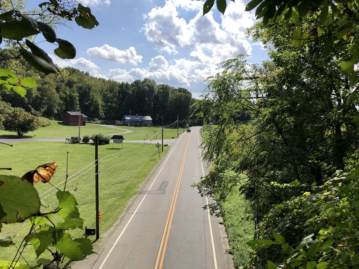 County Route 517 passing fields and a farm at Tranquility in Green Township, New Jersey