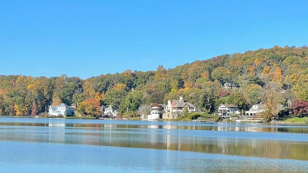 Houses along the wooded shore of Lake Mohawk in Sparta, New Jersey